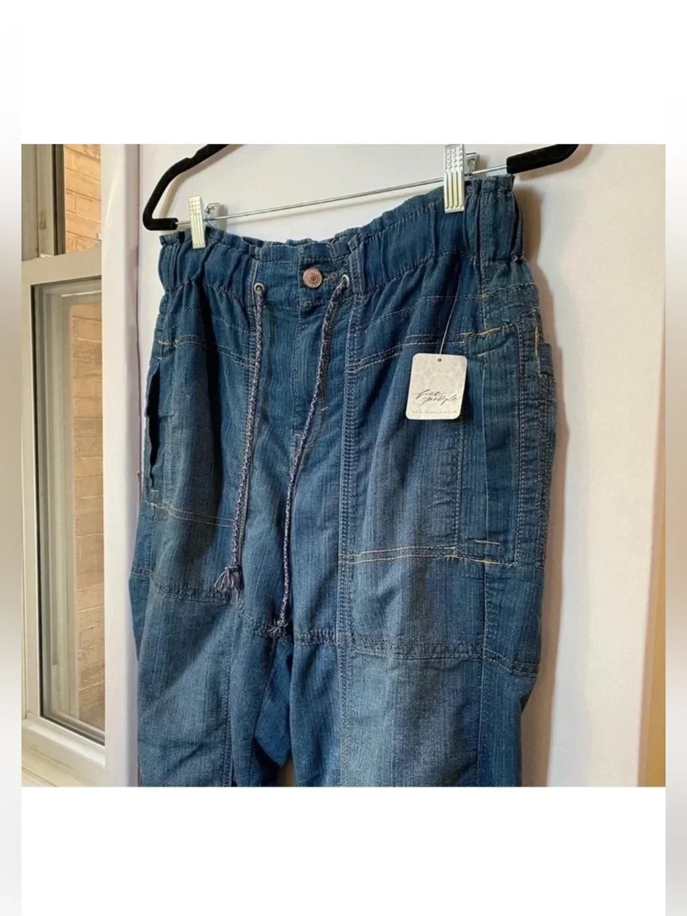 New Free People Drawstring Jogger Jeans Dark Wash Small